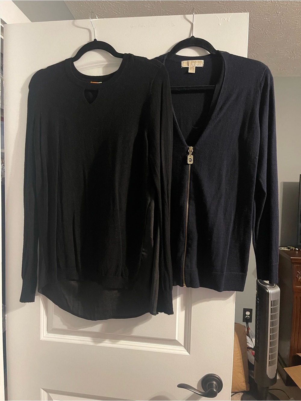 Black Lightweight Knit Sweaters - Crew & navy Zip Cardigan